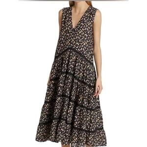 Merlette Wallis Floral Print Tiered Dress Luxe Bohemian Festival XS